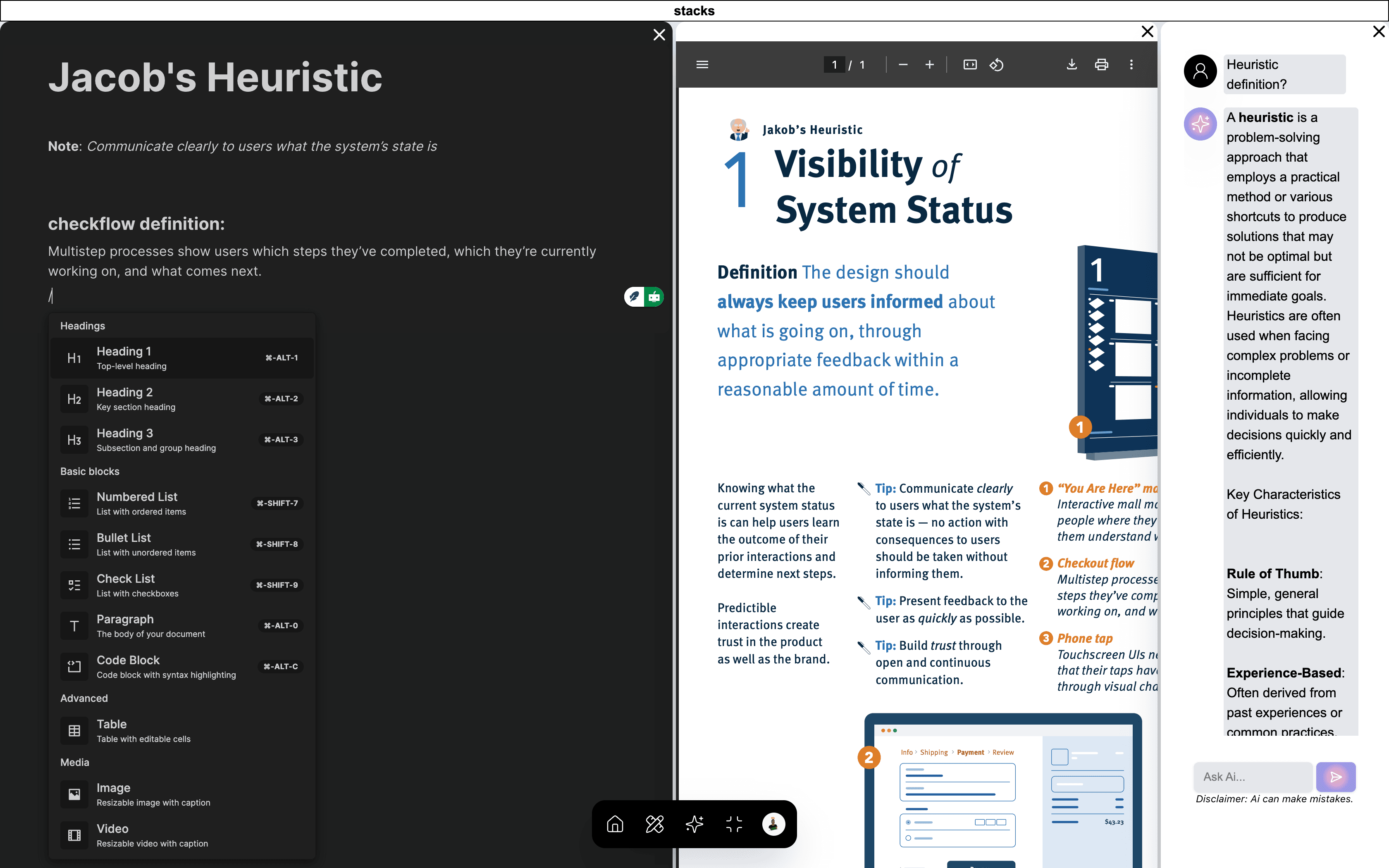 Dashboard view showing file organization and notes